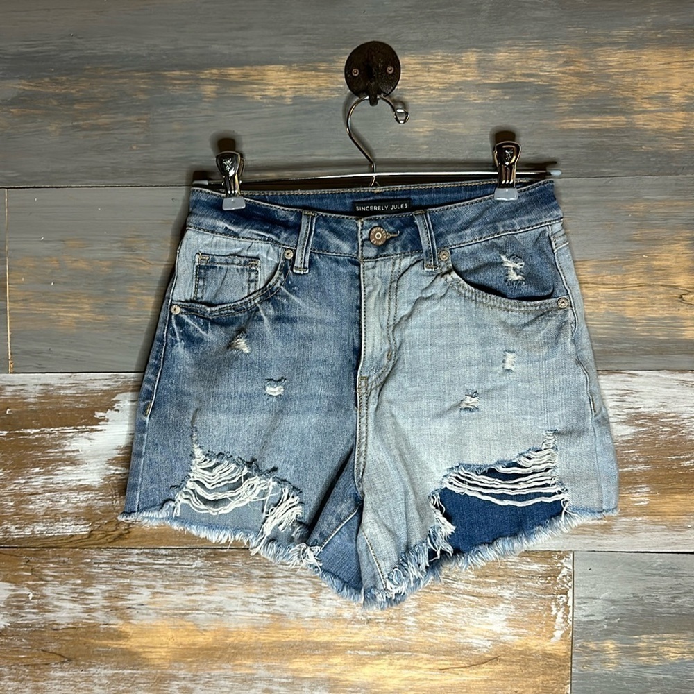 Sincerely Jules cut off two tone denim jean cut off shorts 0/24 - Picture 3 of 6